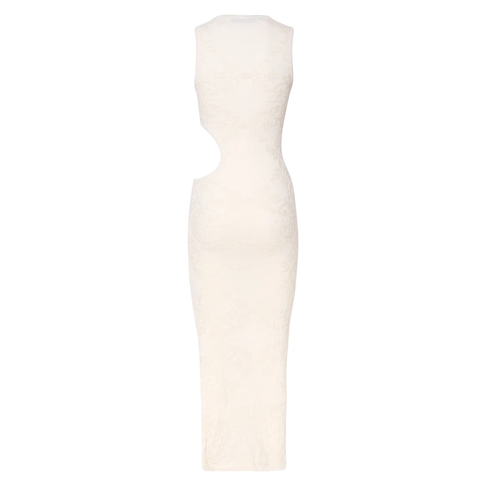 Akep Elegante Lange Crèmekleurige Jurk met Uitsnijding White Dames