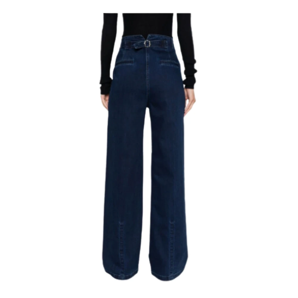 Tibi Flared Indigo Denim Jeans met Gesp Detail Blue Dames