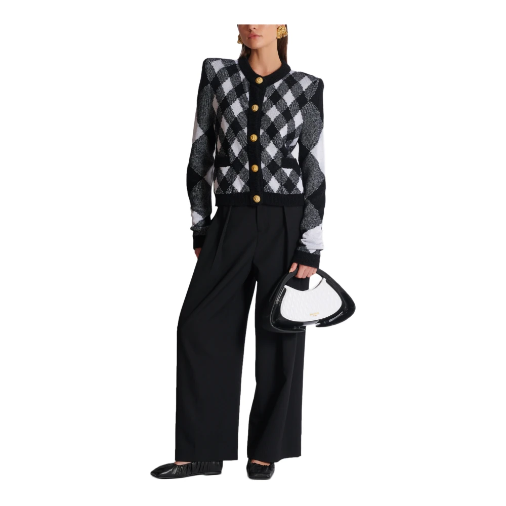 Balmain Gingham gebreide vest Black Dames