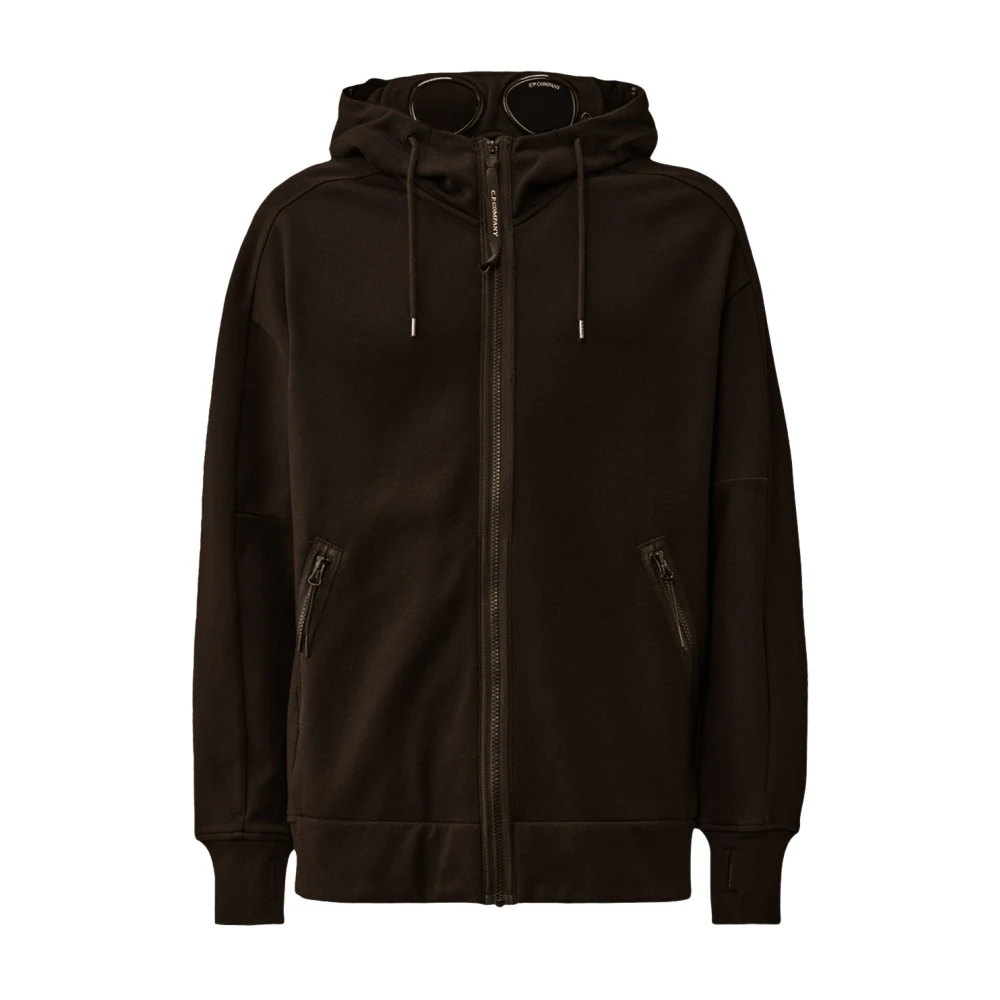 C.p. Company Men's Black Zip-Throughs, Xl, Diagonal Raised Fleece Goggle Sweatshirt
