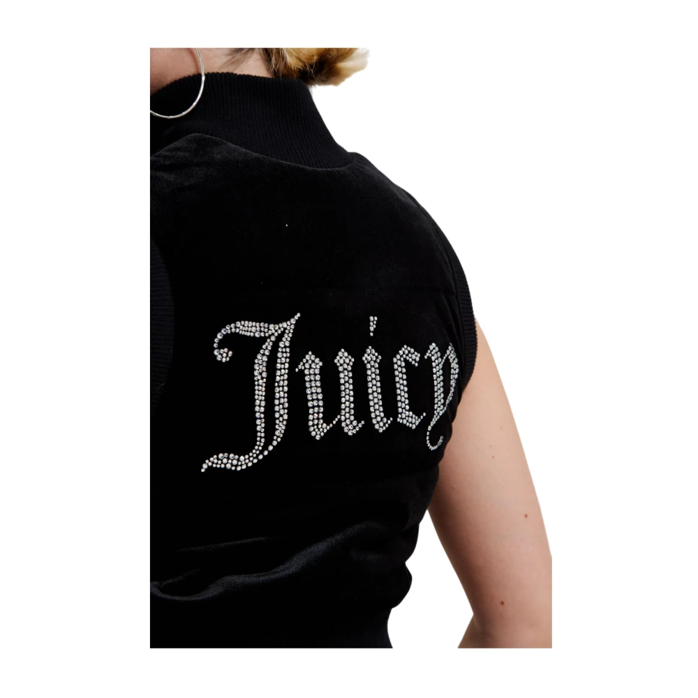 Juicy Couture Zwarte gewatteerde vest met strass-logo Black Dames