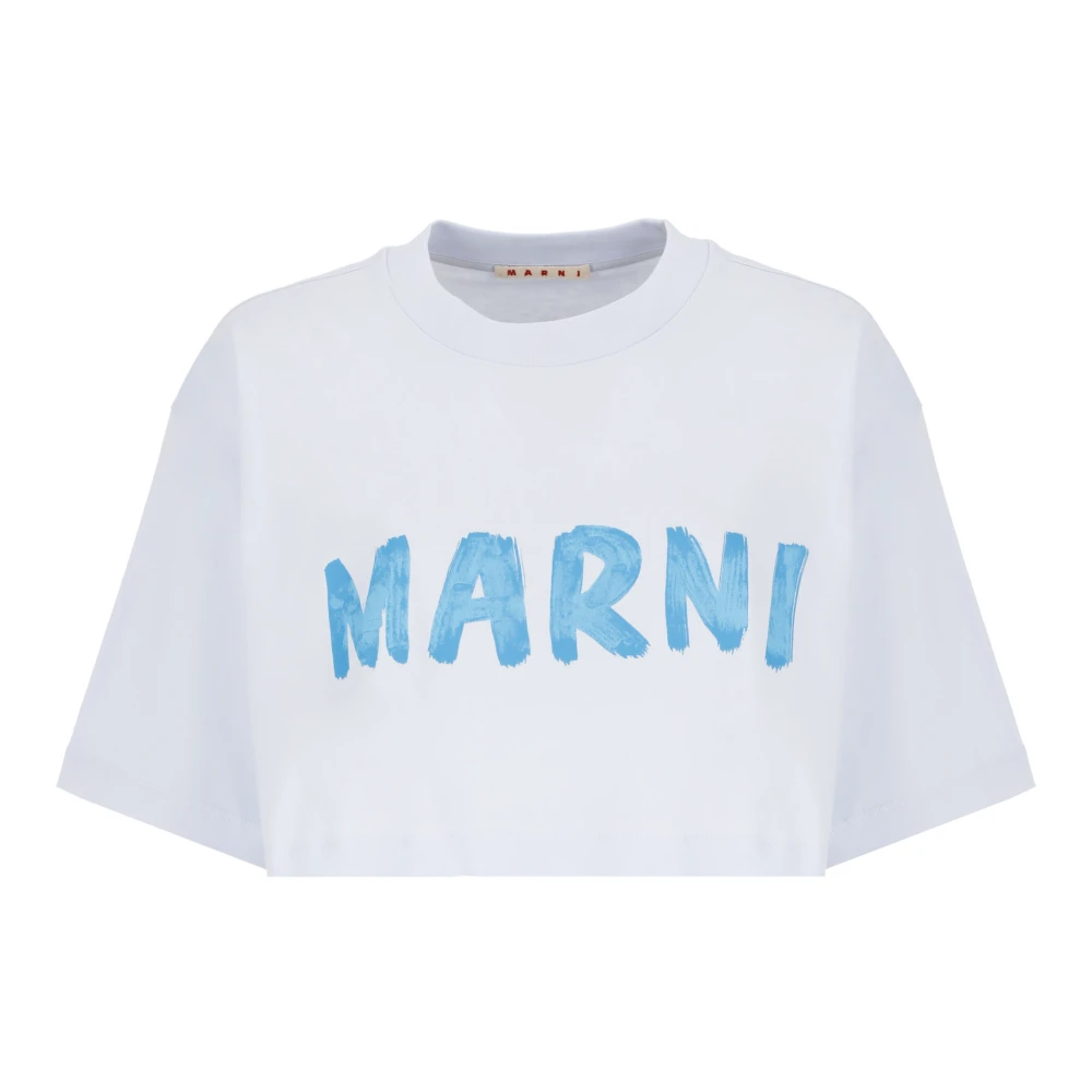 Marni Lichtblauwe Cropped T-shirt Crew Neck Blue Dames