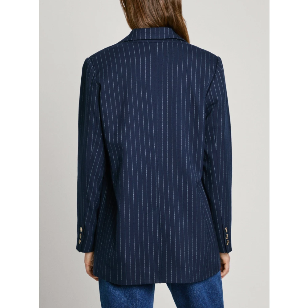Pepe Jeans Blauwe Dori Dames Blazer Gestreept Blue Dames