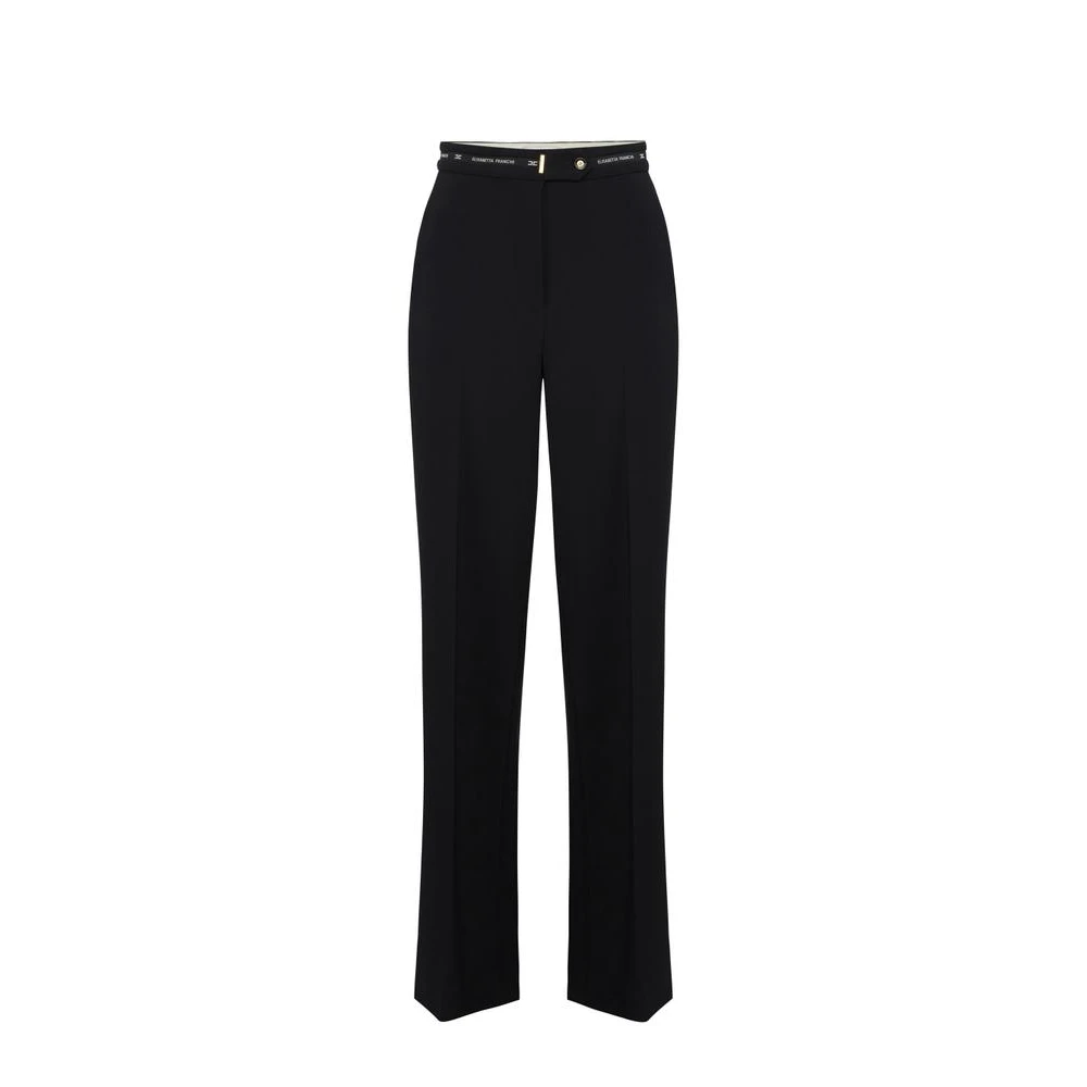 Elisabetta Franchi Women's Black Wide Trousers, L, Lightweight Crêpe Palazzo Trousers