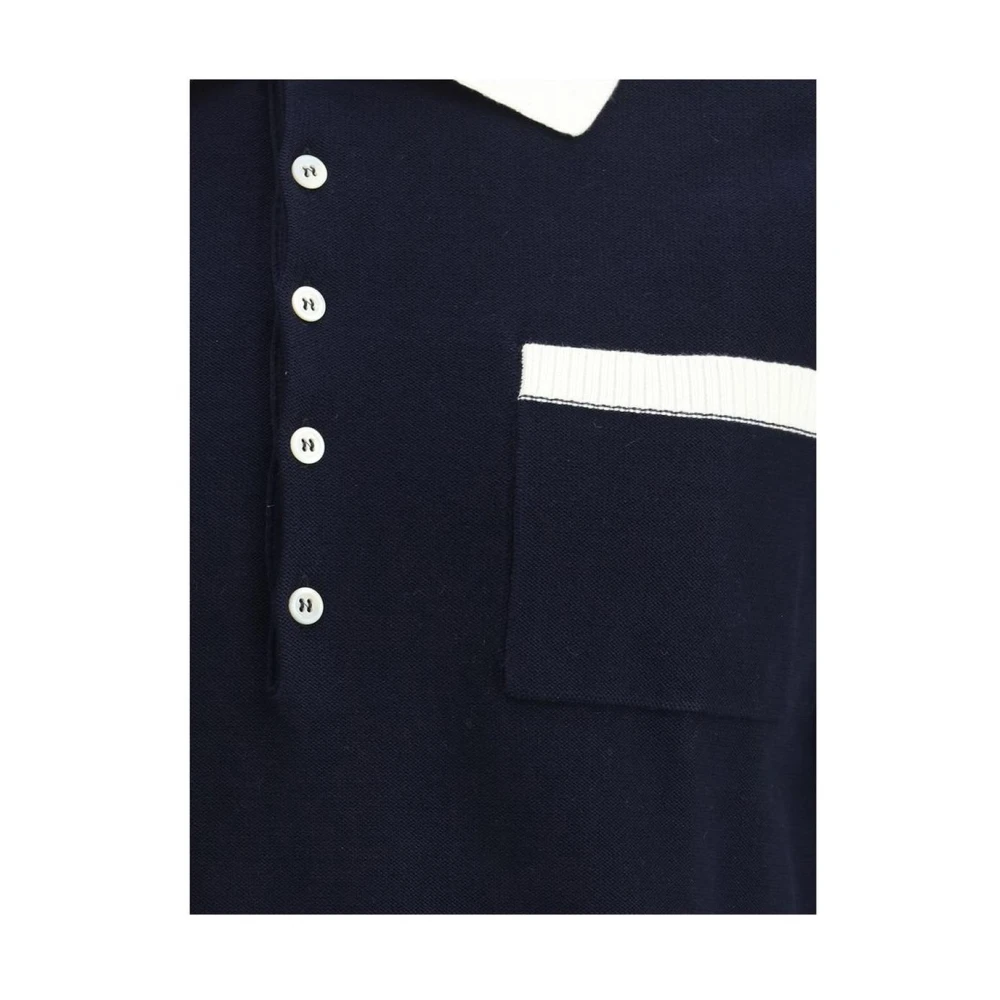 Thom Browne Polo Shirt met Klassieke Kraag en Iconische Banden Blue Heren