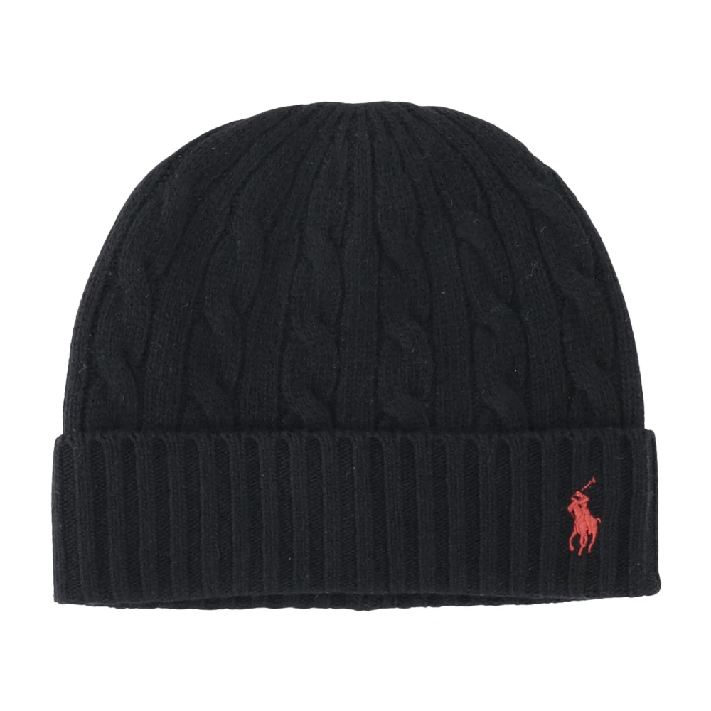 Polo Ralph Lauren Gevlochten wollen blend beanie met logo Black Heren