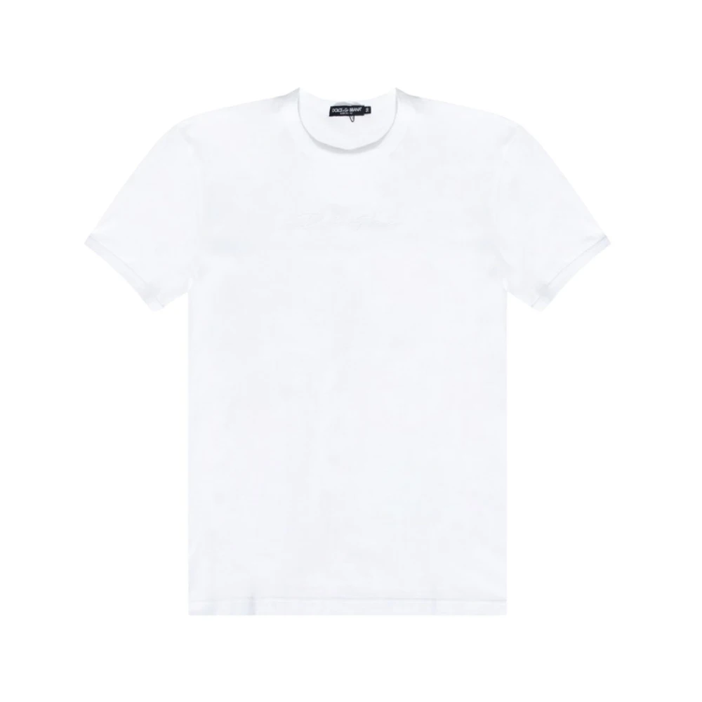 Dolce & Gabbana Vit Broderad Signatur T-shirt White, Herr