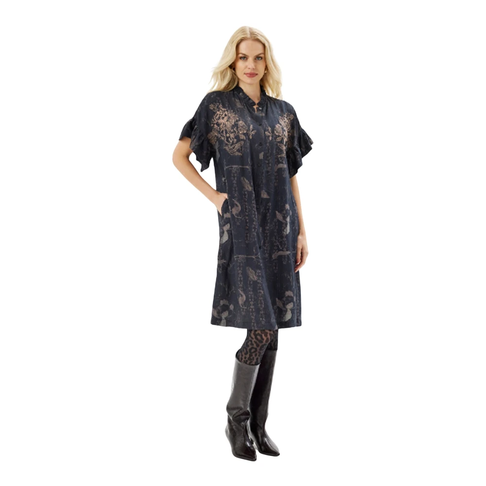 IN Front Jurk met ruchesmouwen en ruches Black Dames