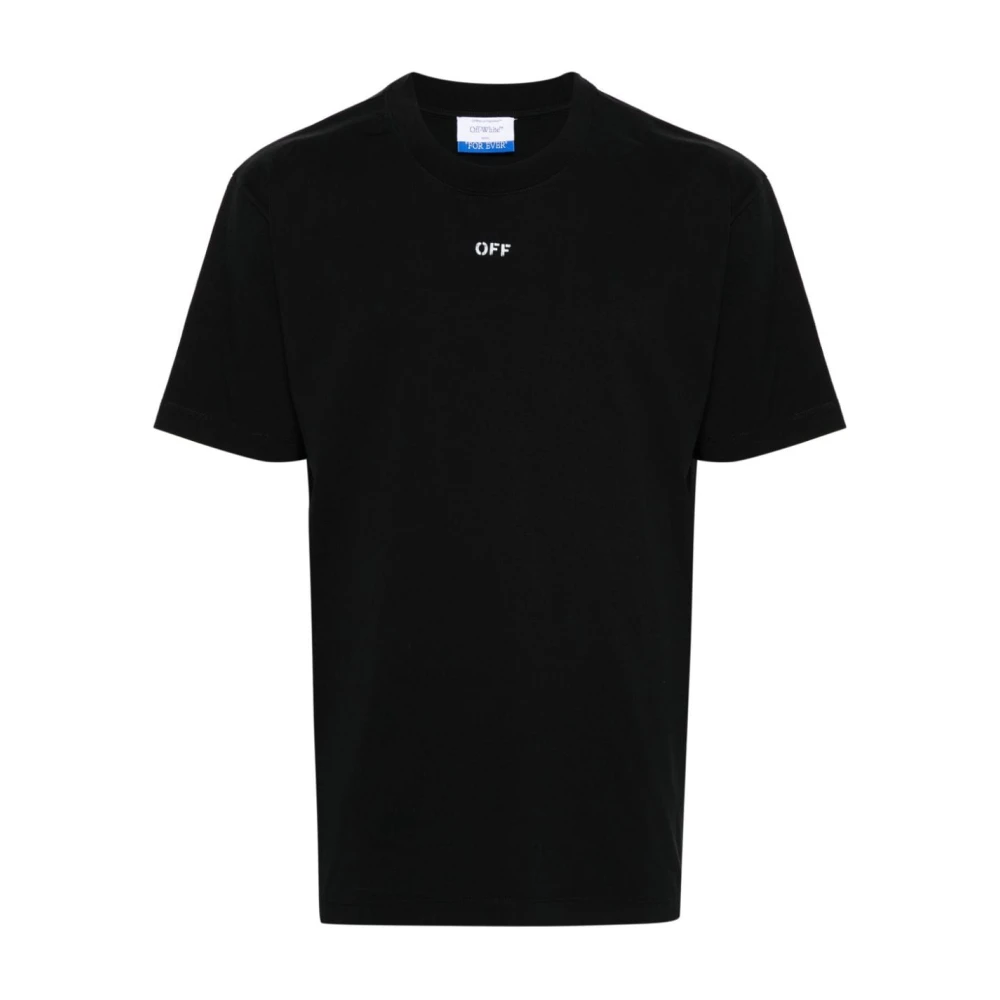 Off White Zwart Logo Print Crew Neck T-shirt Black Heren