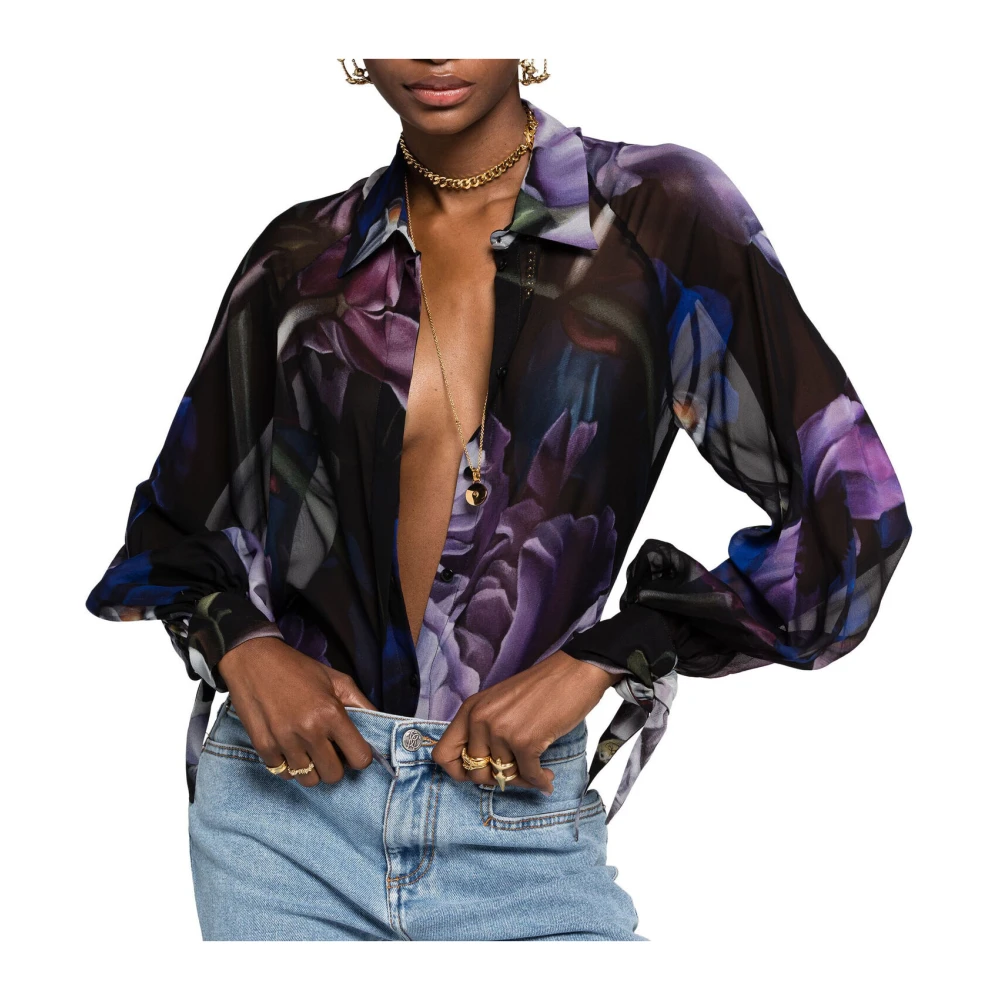 Roberto Cavalli Zijden Bloemenprint Top Gemaakt in Italië Purple Dames