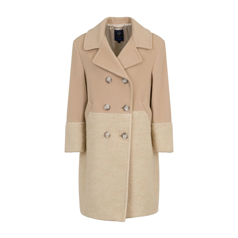 Fay Beige Light Jackets, Female, 14 Y, Double-Breasted Wool Coat