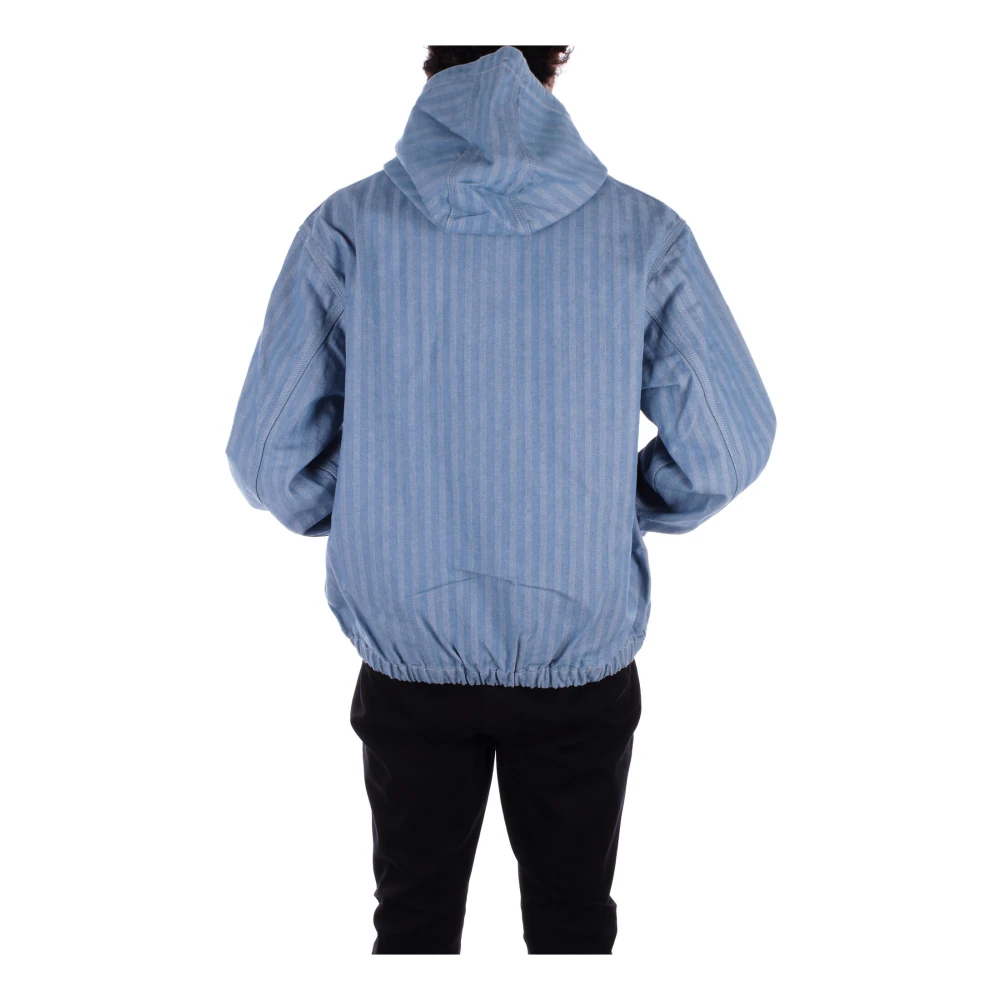 Carhartt WIP Denim Hooded Jas Logo Rits Zakken Blue Heren
