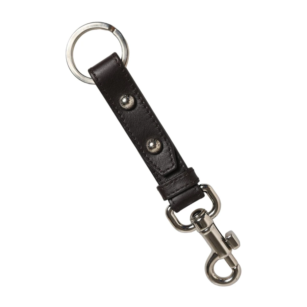 Dolce & Gabbana Black Plain Leather Silver Brass Keyring Holder Keychain - Image 3