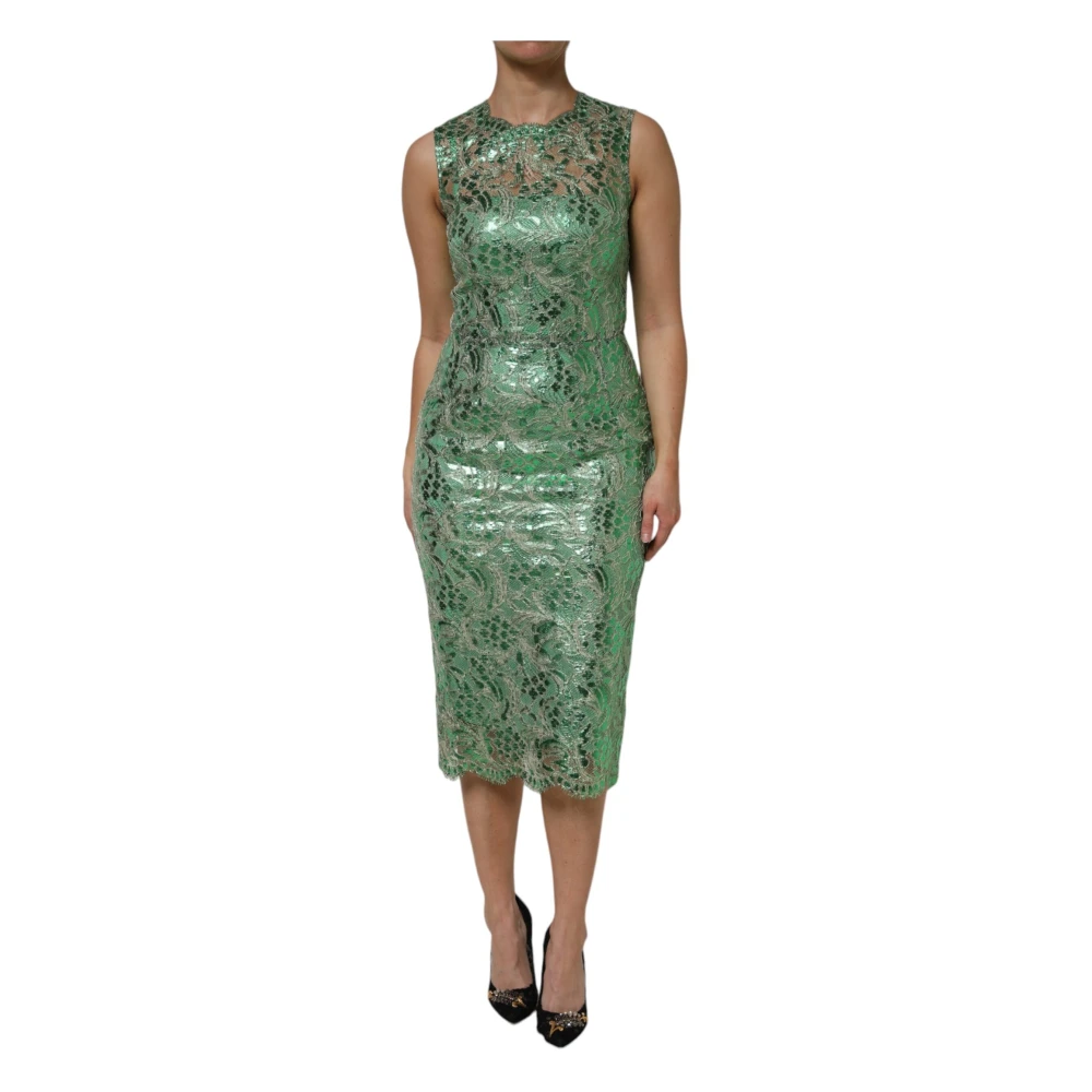 Dolce & Gabbana Women's Green Floral Lace Sheath Midi Dress