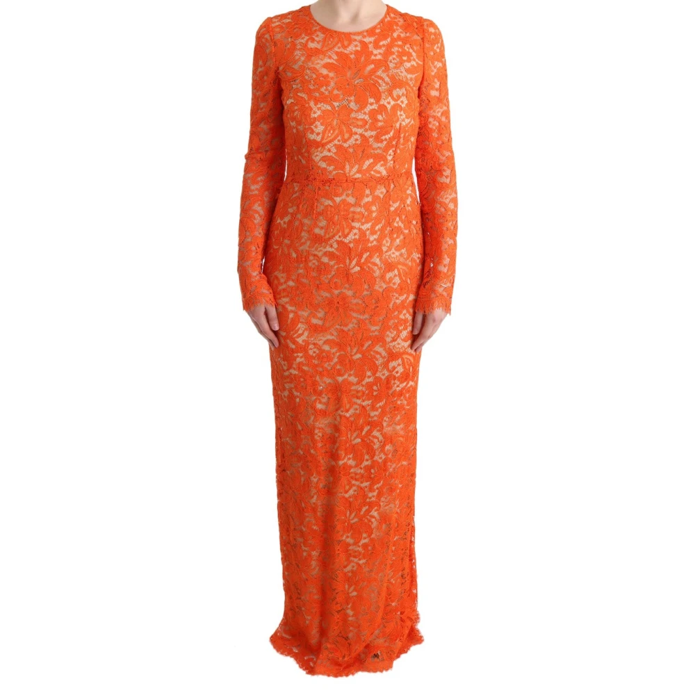 Dolce & Gabbana , Maxi Dresses, Female, Orange, M, Orange Elegant Long Sleeve Dress