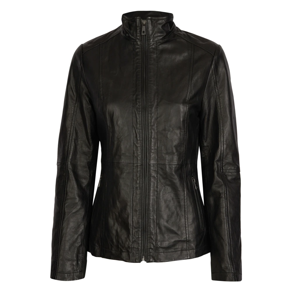 Bugatti Elegante leren jas met opstaande kraag Black Dames