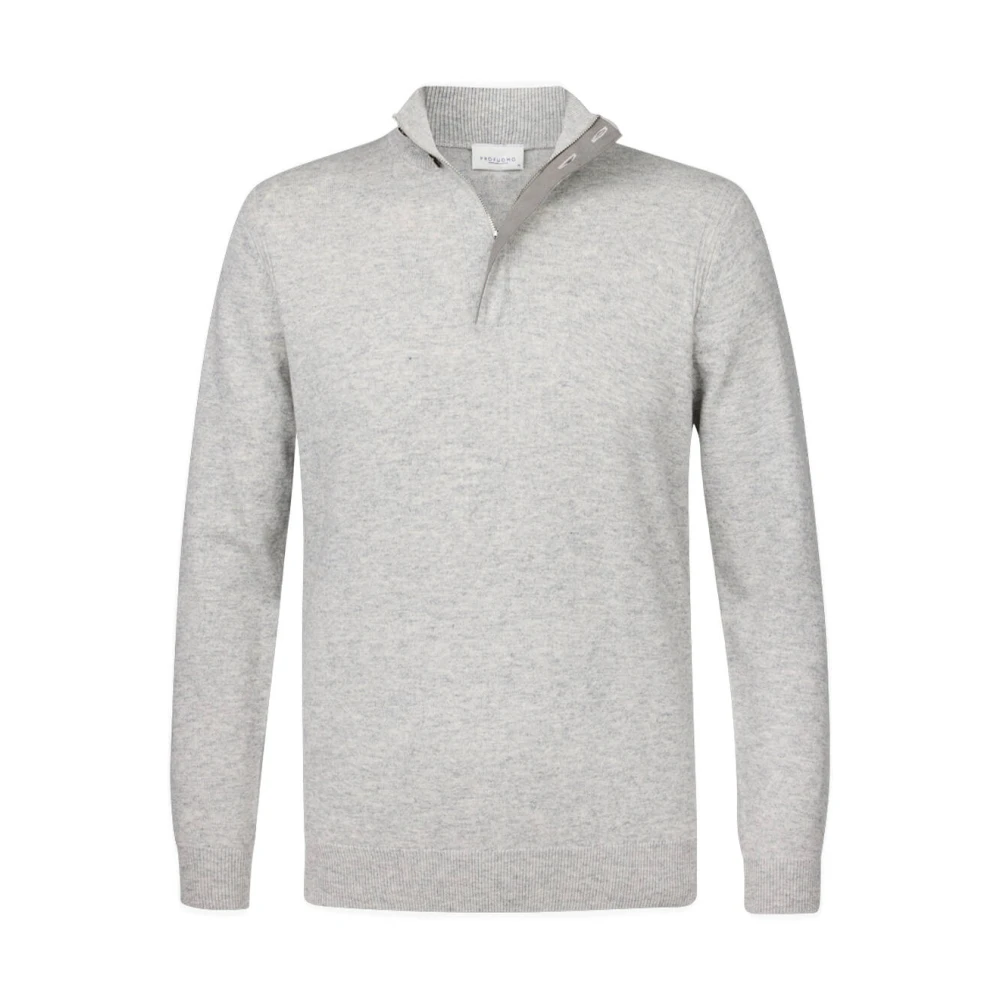 PROFUOMO Heren Truien & Vesten Pullover Half Zip Button Grijs