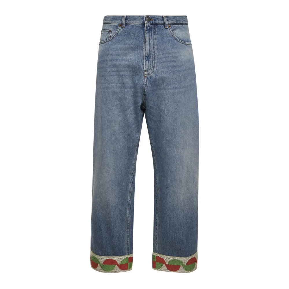 Valentino Men's Blue Floral Wide Leg Jeans - Straight Fit Jeans - W29 - Jeans