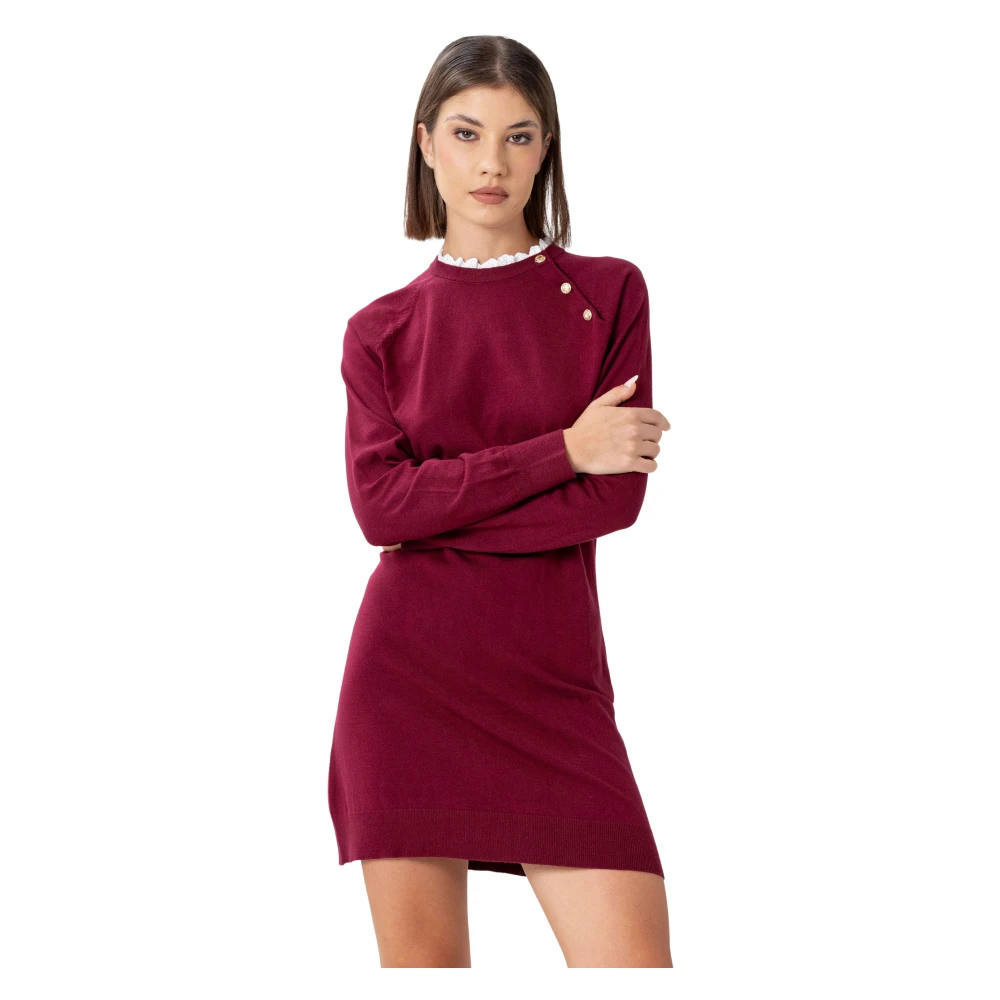 Kocca Women's Red Knitted Dresses, Xs, Long Sleeved High Top Dress