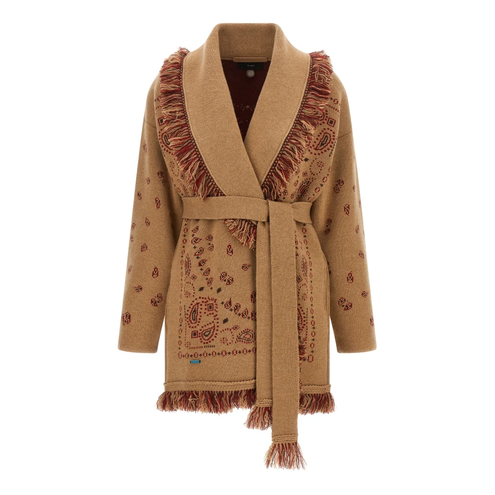 Alanui , Cashmere Knitwear, Female, Beige, M, Bandana Jacquard Cardigan
