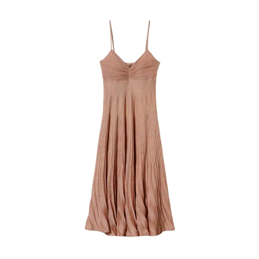 Twinset Lurexgaren Slipdress met Ruches en Plooien Brown Dames