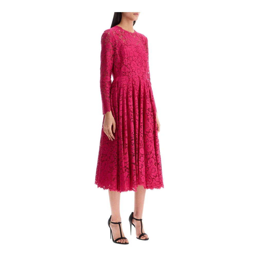 Dolce & Gabbana Elegante Bloemen Kant Midi Jurk Pink Dames