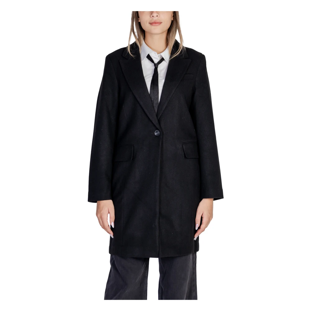 Only Women's Black Lapel Collar Buttoned Coat