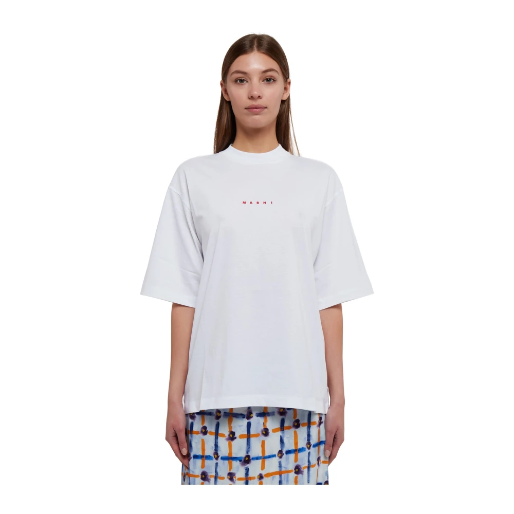 Marni Oversized T-shirt met logo-opdruk White Dames