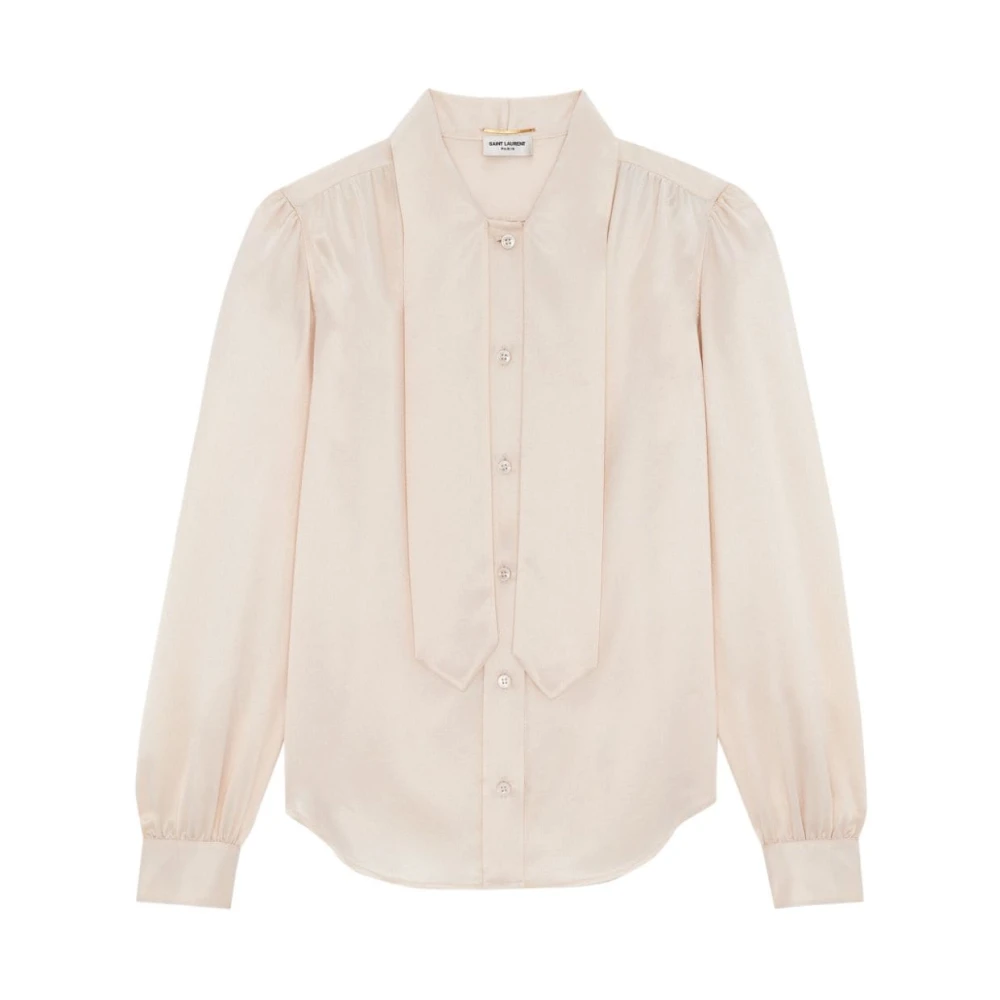 Saint Laurent Lavallière Zijden Blouse Beige Dames