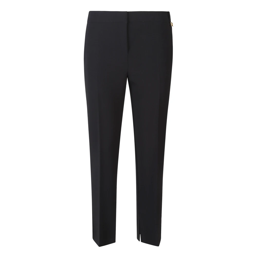Elisabetta Franchi Black Slim-Fit Trousers, Female, 2XS, Lightweight Crêpe Trousers With Logo Charm