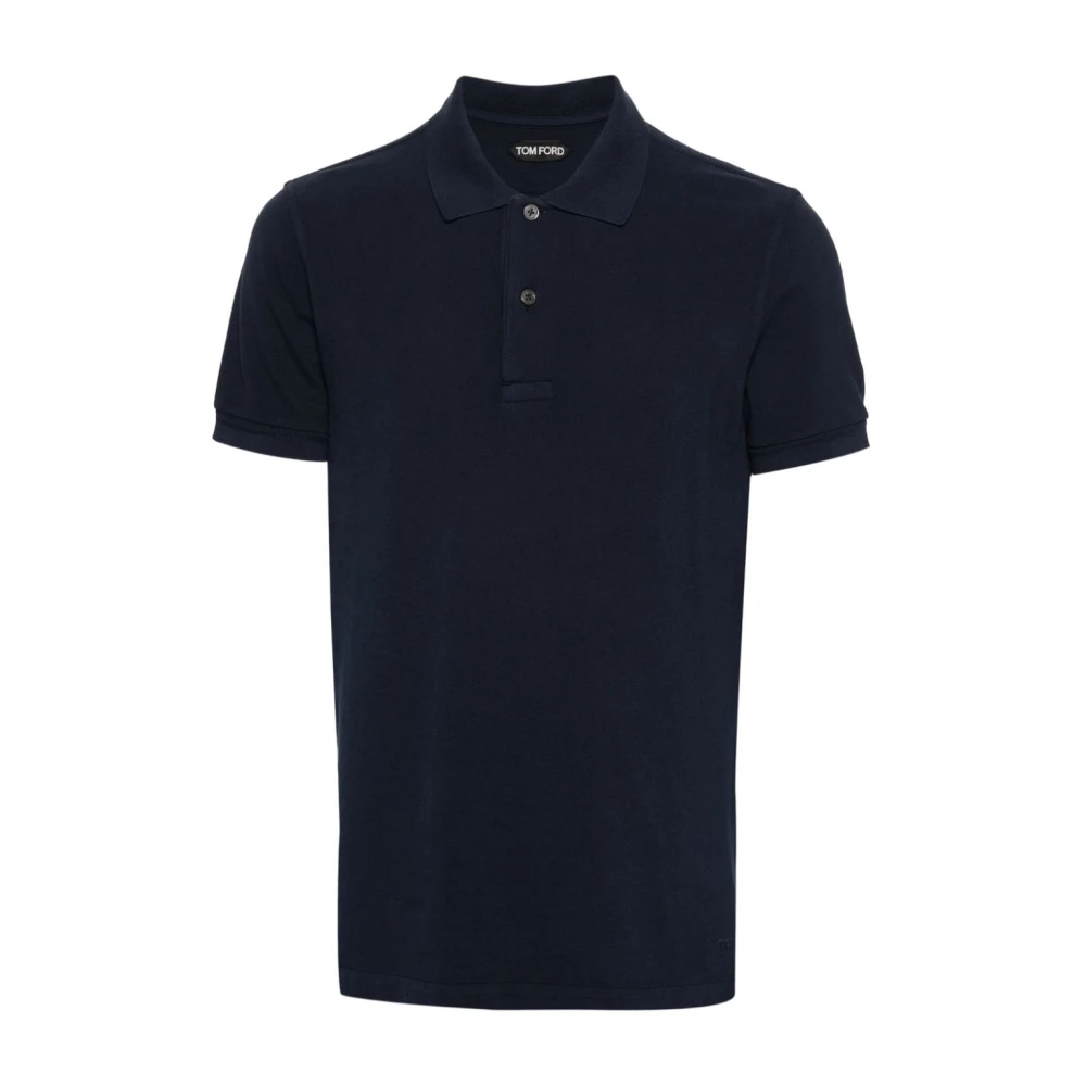 Tom Ford Navy Blue Polo Shirt Geborduurd Logo Black Heren