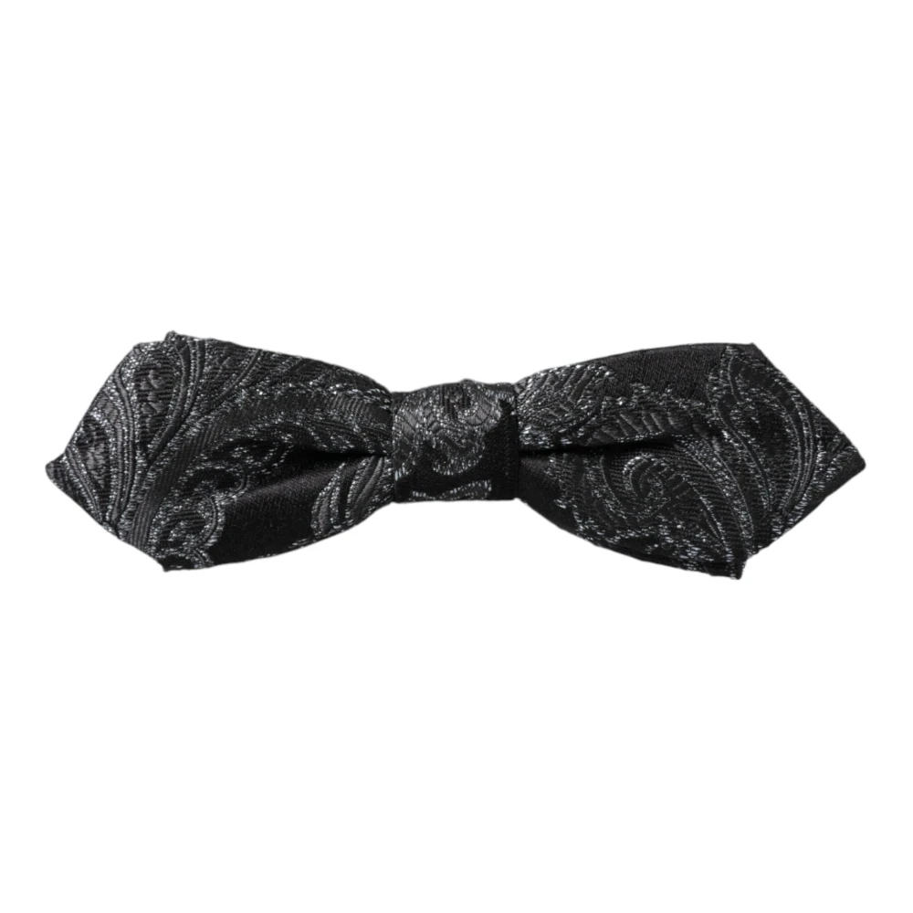Dolce & Gabbana Verstelbare Zwarte Zijden Jacquard Heren Vlinderdas Black Heren