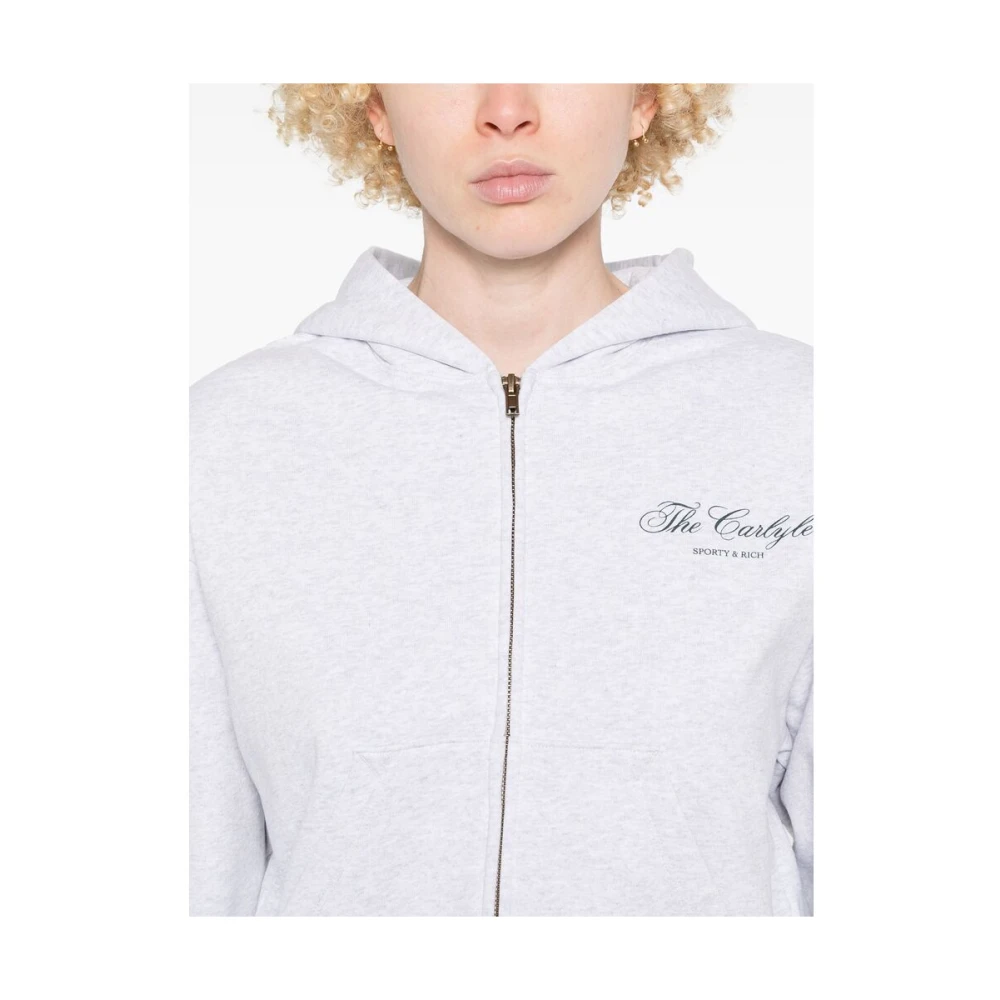 Sporty & Rich Grijze Sweatshirt met Rits en Logo Gray Dames
