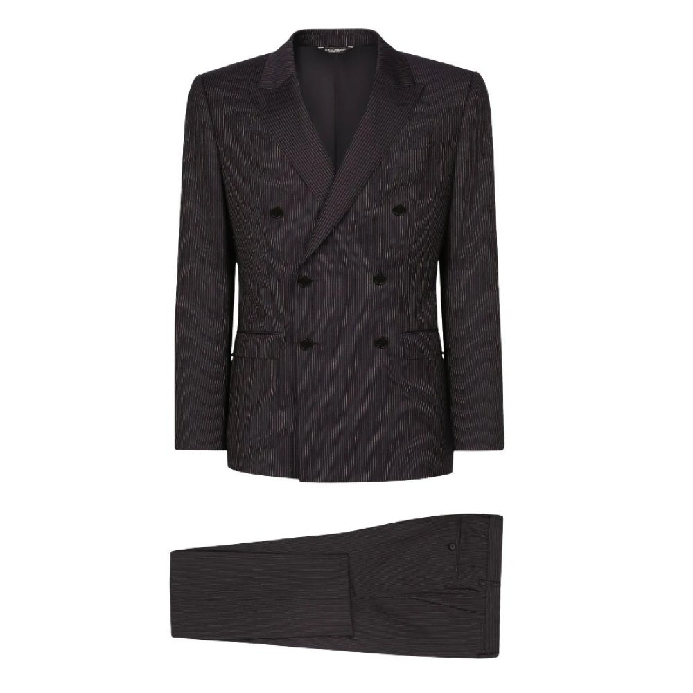 Dolce & Gabbana Gestreept Wol Dubbel-Borstig Maatpak Black Heren