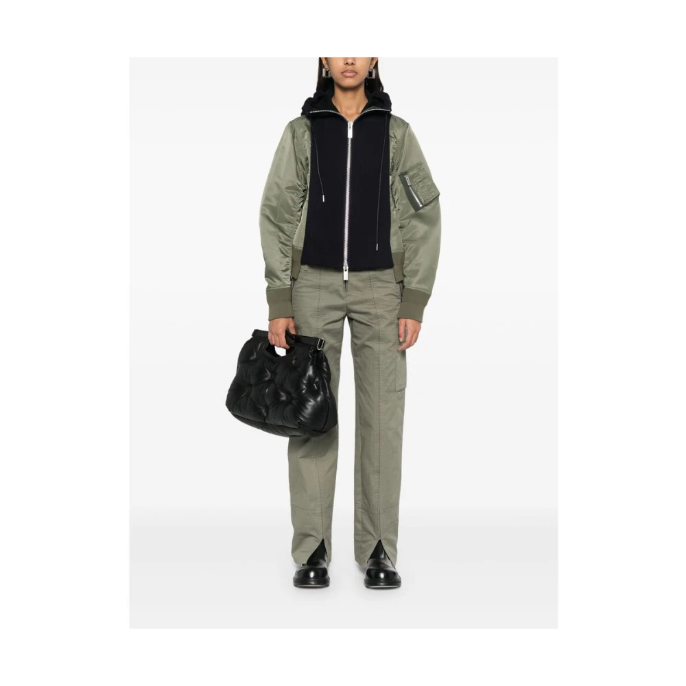 Sacai Navy Blauwe Rits Jas Green Dames