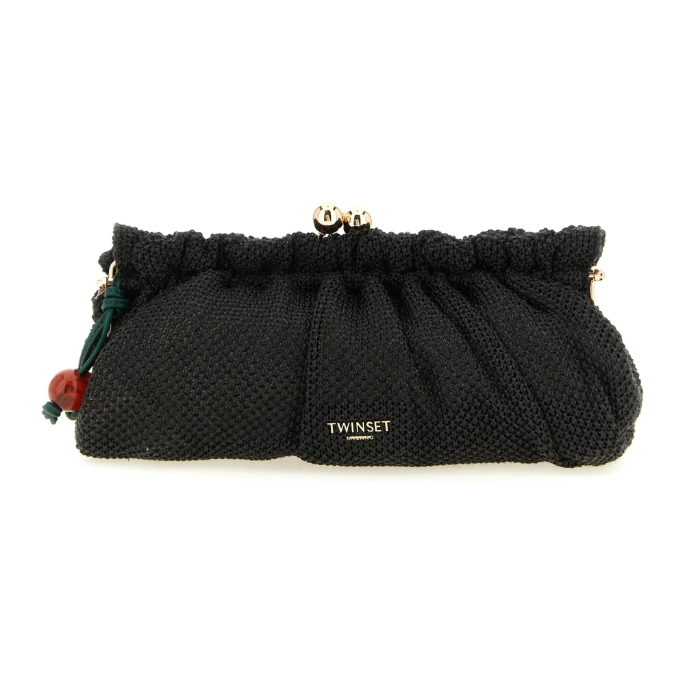 Twinset Women's Black Raffia Clutch With Cherry Charm