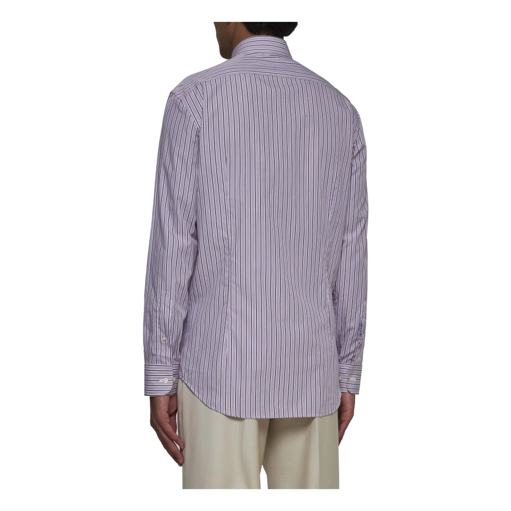 ETRO Gestreept Katoenen Overhemd Roze Aubergine Multicolor Heren