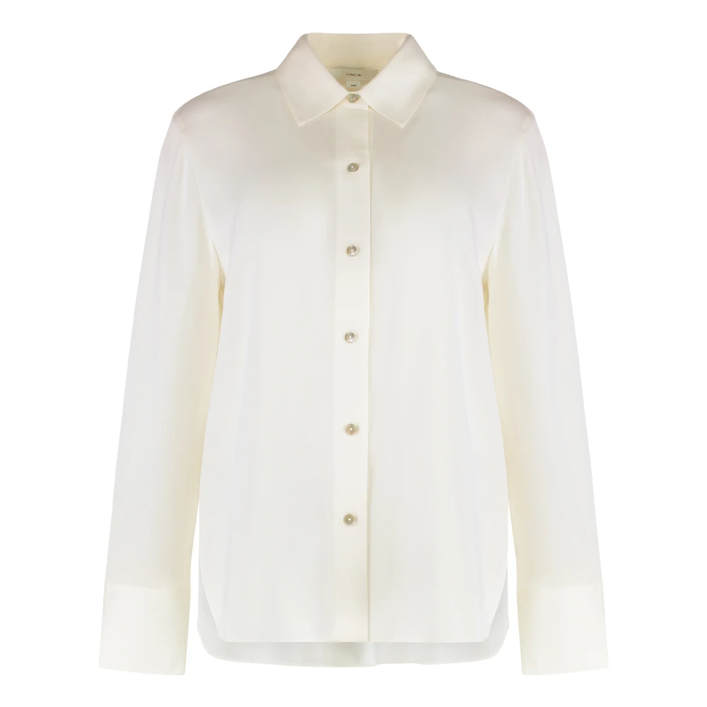 Vince Women's White Shirts, L, Stretch-Silk Button-Front Blouse