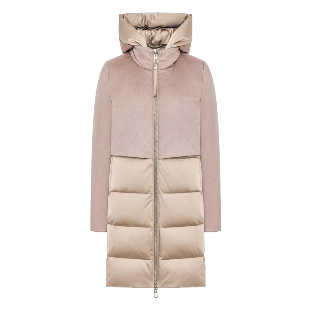 Duno Beige Wol en Technische Stof Jas Beige Dames