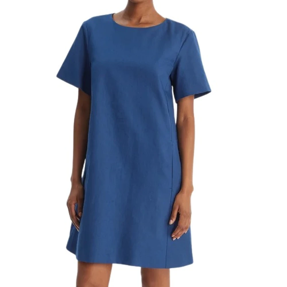 Weekend Max Mara Vrouw Blauw Kleedjes Dames, M, Katoen, Korte Jurk Van Katoen En Linnen Canvas