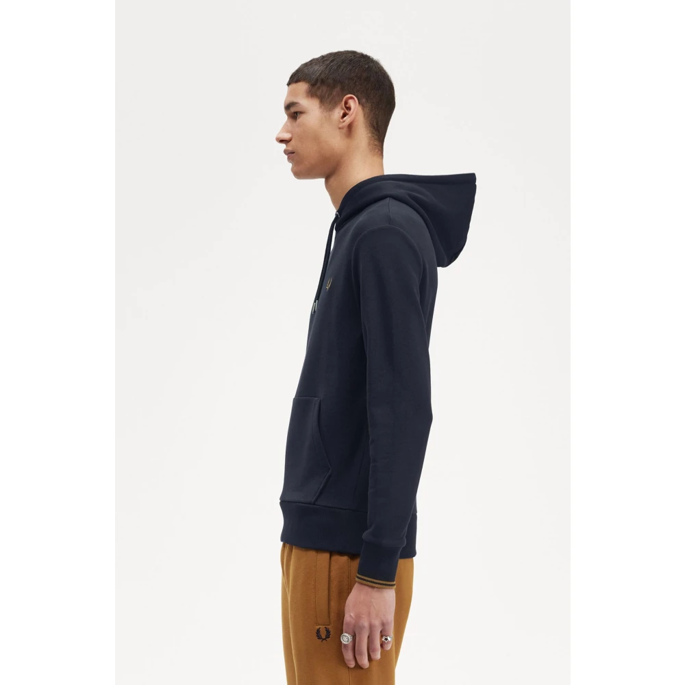 Fred Perry Hoodie met krullende zoom en dubbele streep Blue Heren