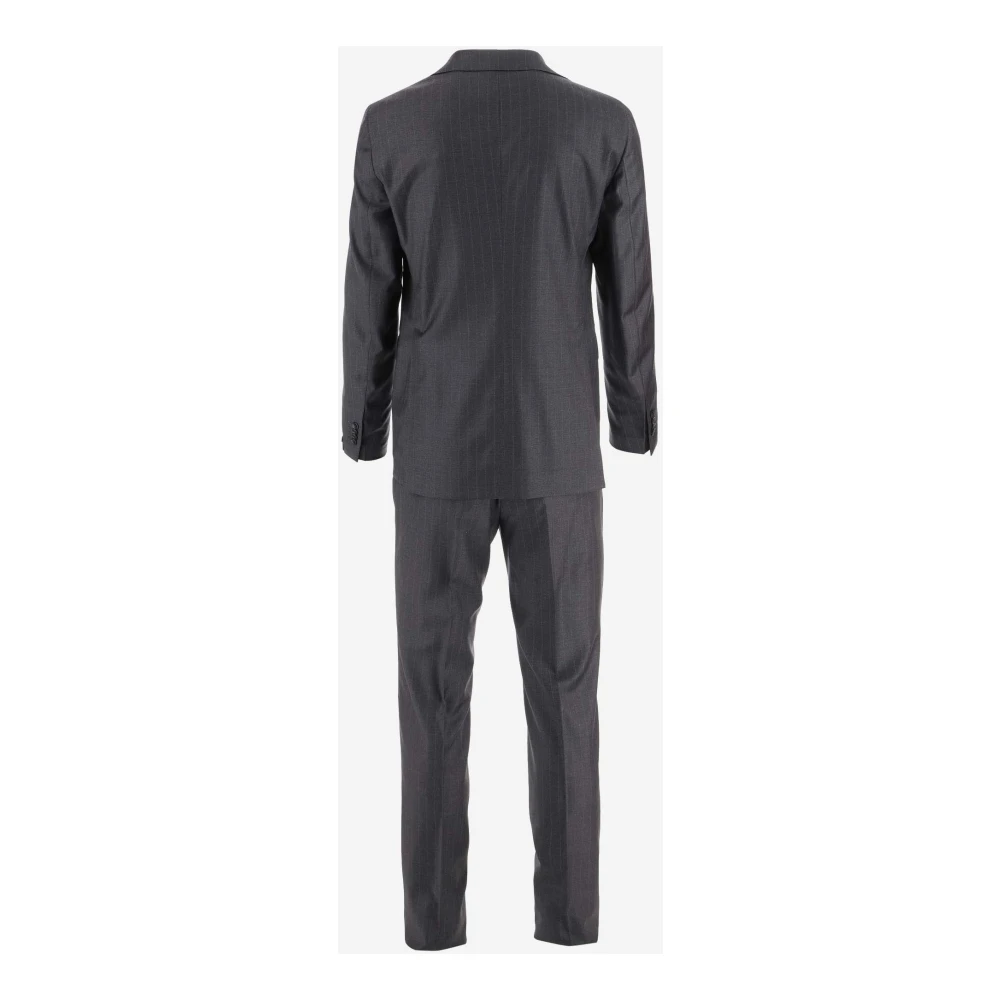 Tagliatore Grijze Wollen Pak met Logo Bedel Gray Heren