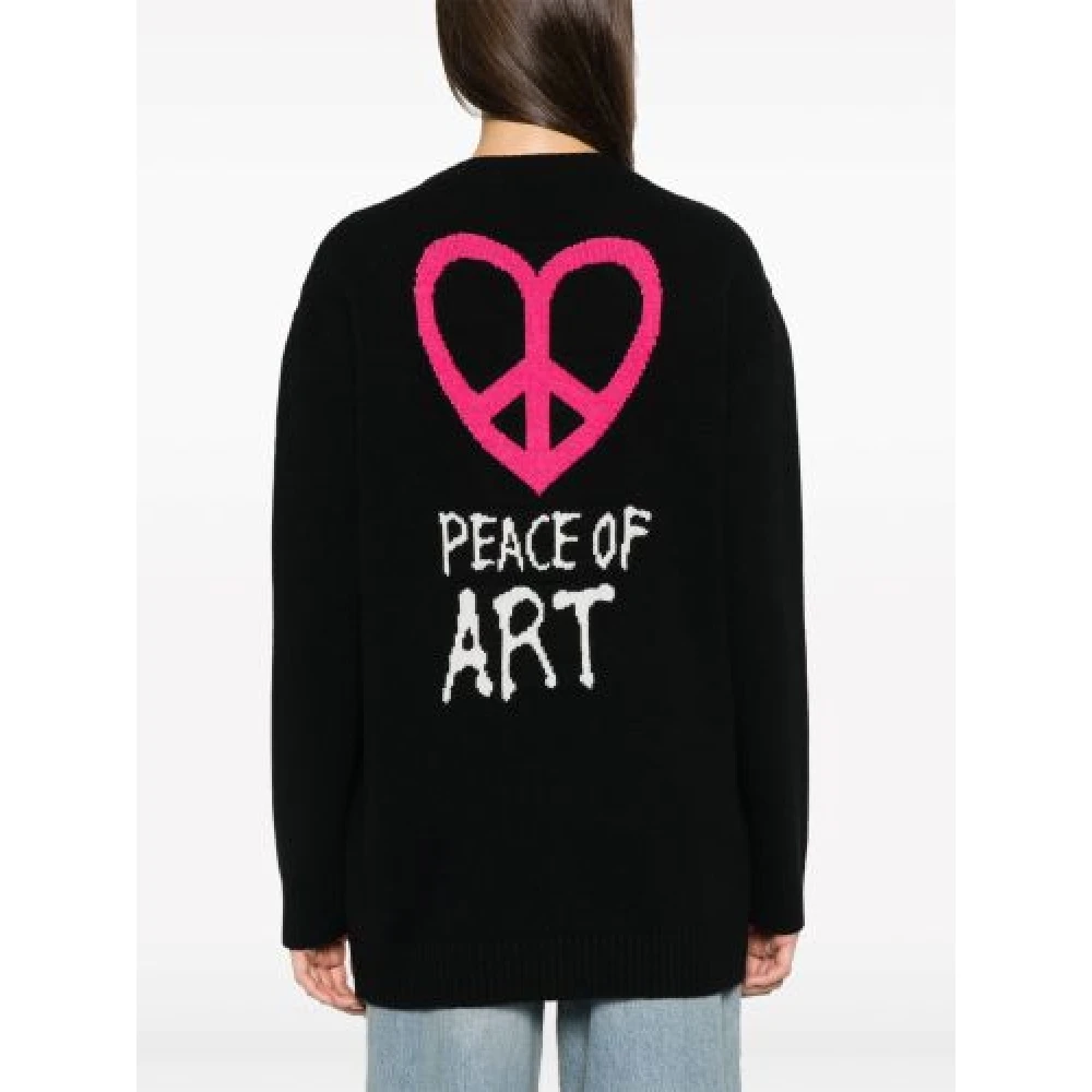 Moschino Zwarte Cardigan met Fuchsia Hart Black Dames