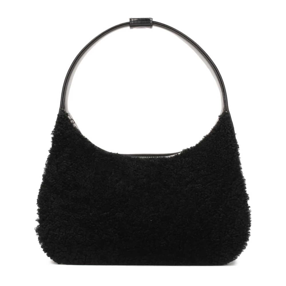 Kazar Studio Zwarte leren en schapenwollen schoudertas Black Dames