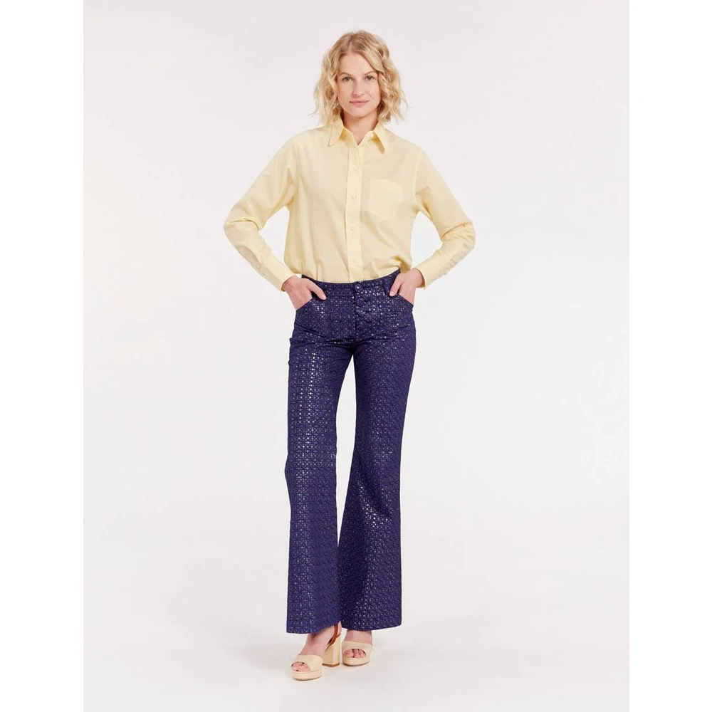 Ines De La Fressange Paris Navy Print Flare Broek Blue Dames