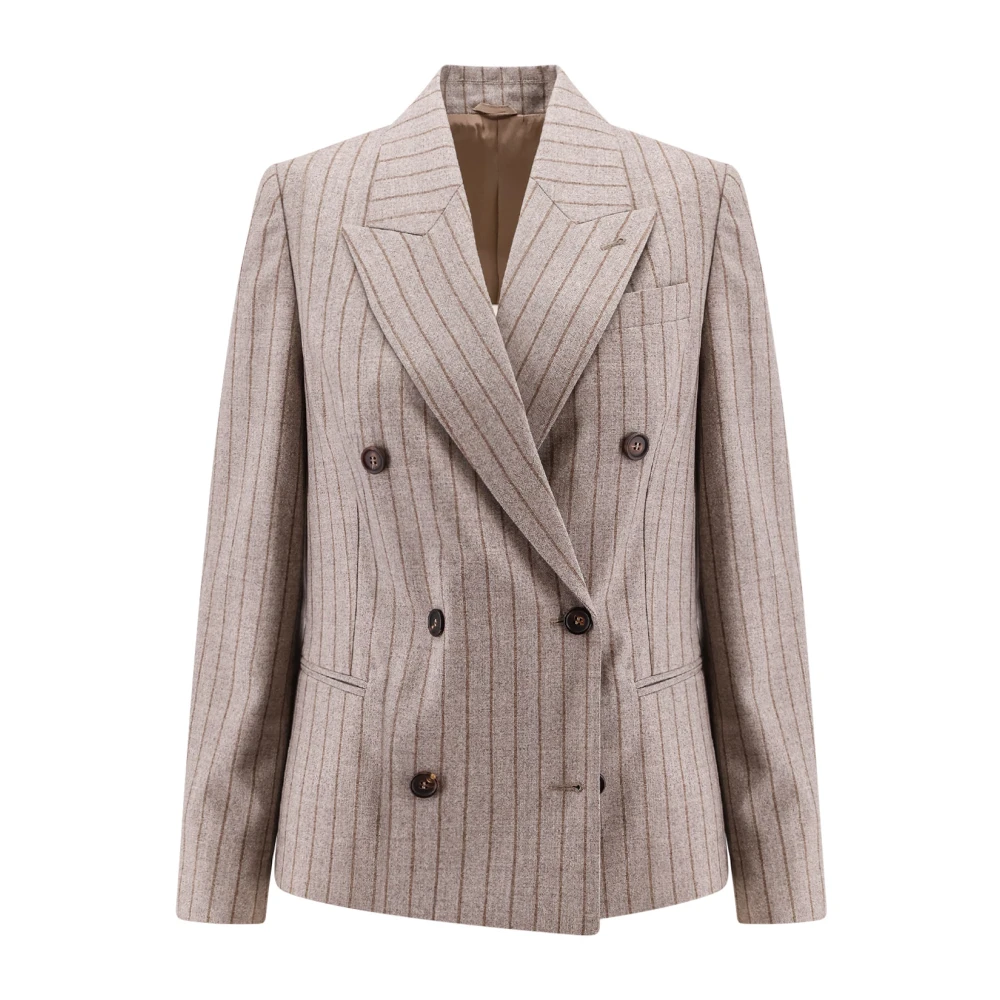 BRUNELLO CUCINELLI Dubbelrijige krijtstreep wollen blazer Beige Dames