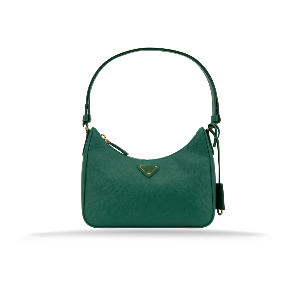 Prada Women's Green Handbags, One Size, Leather Shoulder Bag With Zipper Closure