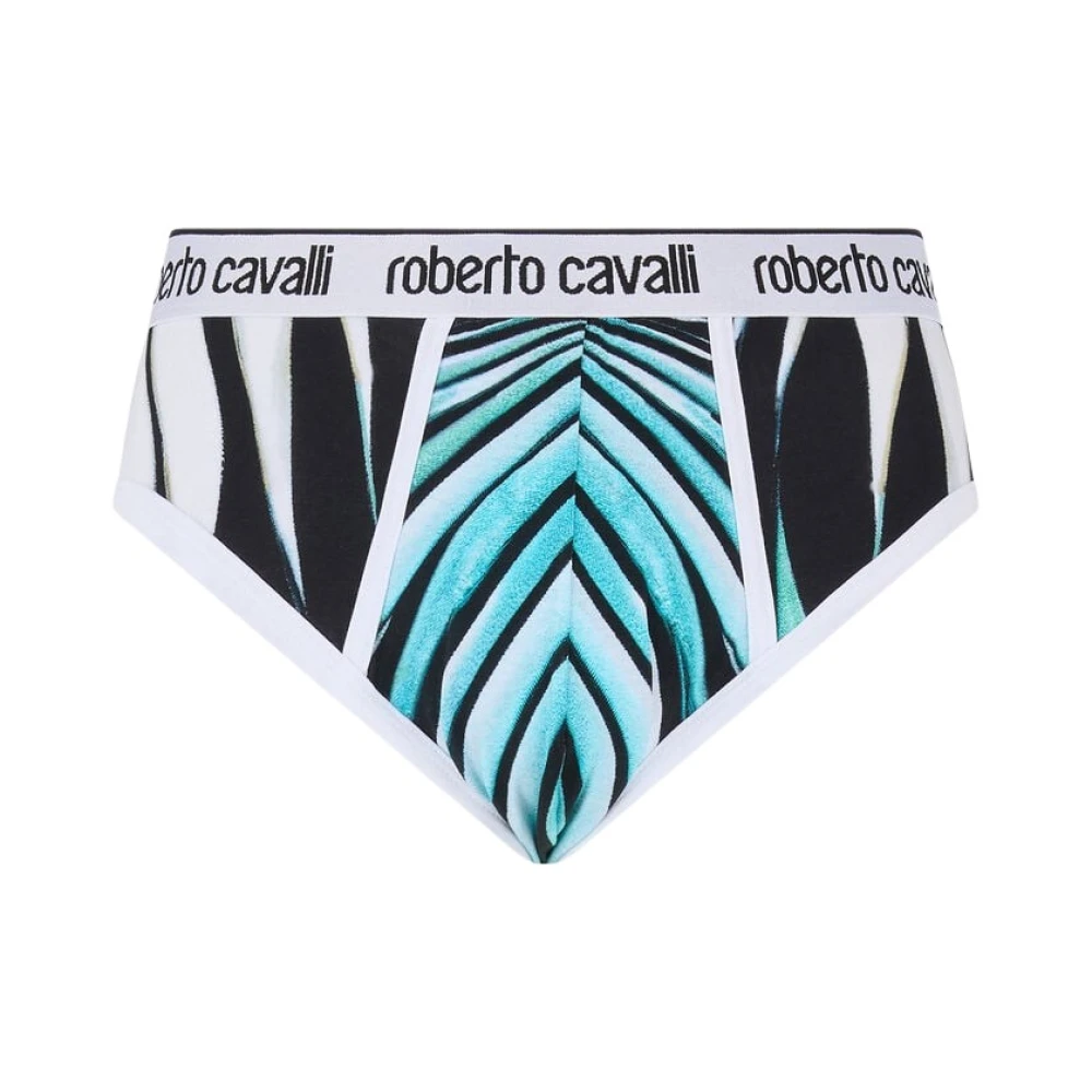 Roberto Cavalli Briefs With Ray Of Sea Print - Male - Underpants - Blue - 2XL - Underwear