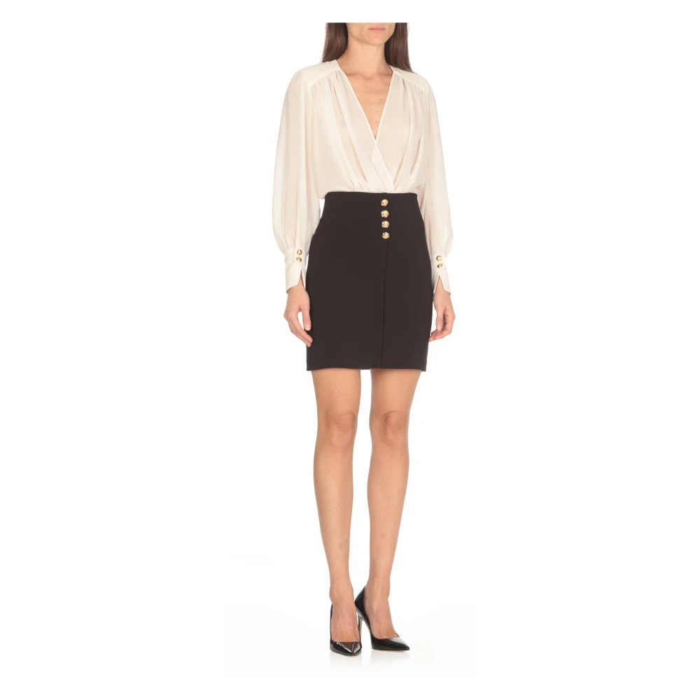 Elisabetta Franchi Zwarte V-hals jurk met afneembare rok Black Dames