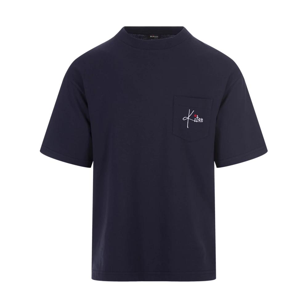 Kiton Navy Blauw Katoenen T-shirt met Zakje Blue Heren